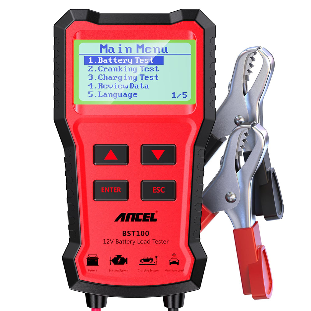 ANCEL BST100 front display shows clear battery status for quick checks.