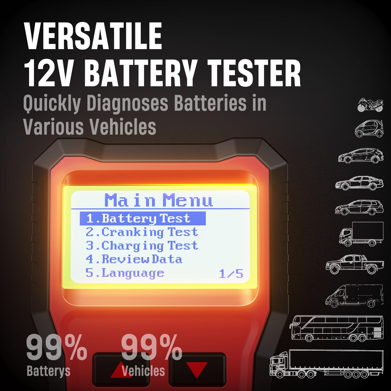 Large backlit display and multilingual menus on the ANCEL BST100 help interpret results anywhere.