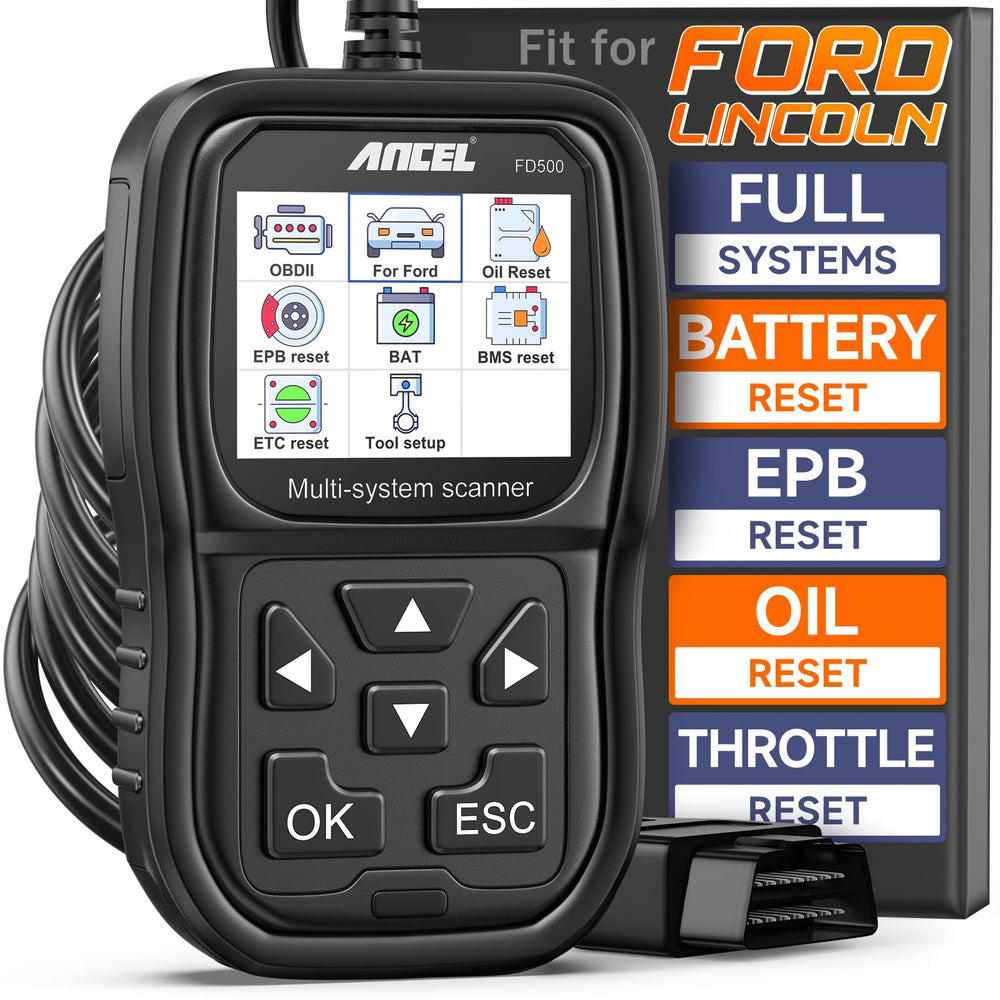 ANCEL FD500 screen display provides clear Ford system codes for quick diagnostics.