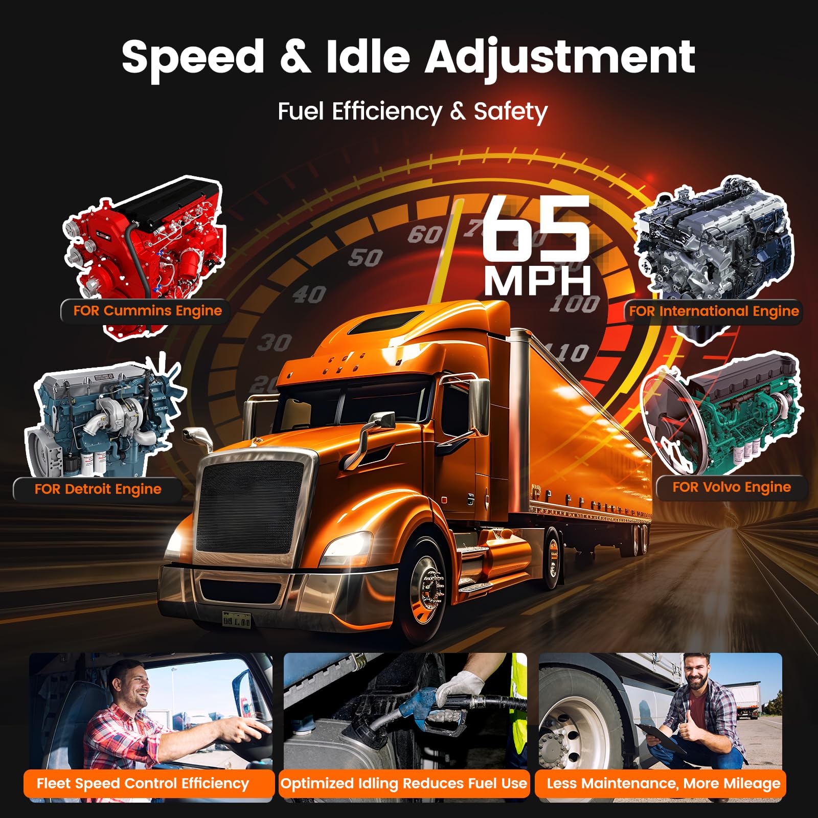 ANCEL HD7000 Elite idle and speed settings displayed to optimize fuel use.