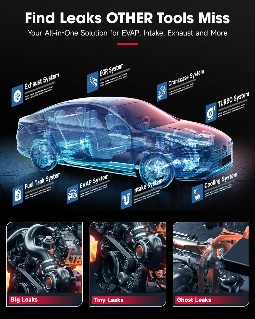 ANCEL L3000 full kit includes adapters for gasoline and diesel engines.