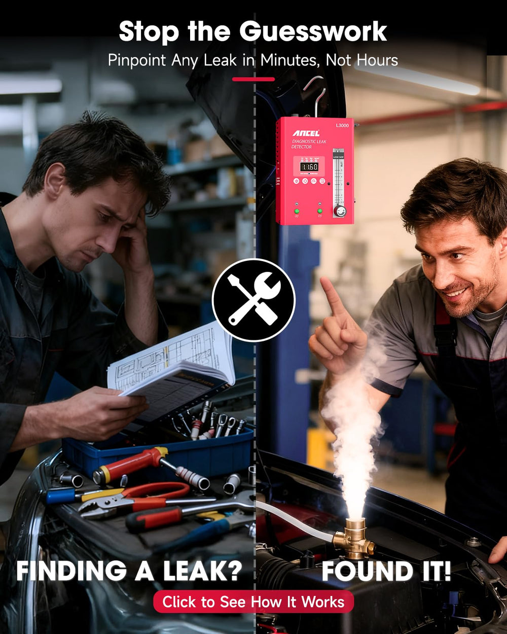 ANCEL L3000 with LED gauge shows precise pressure changes during diagnostics.