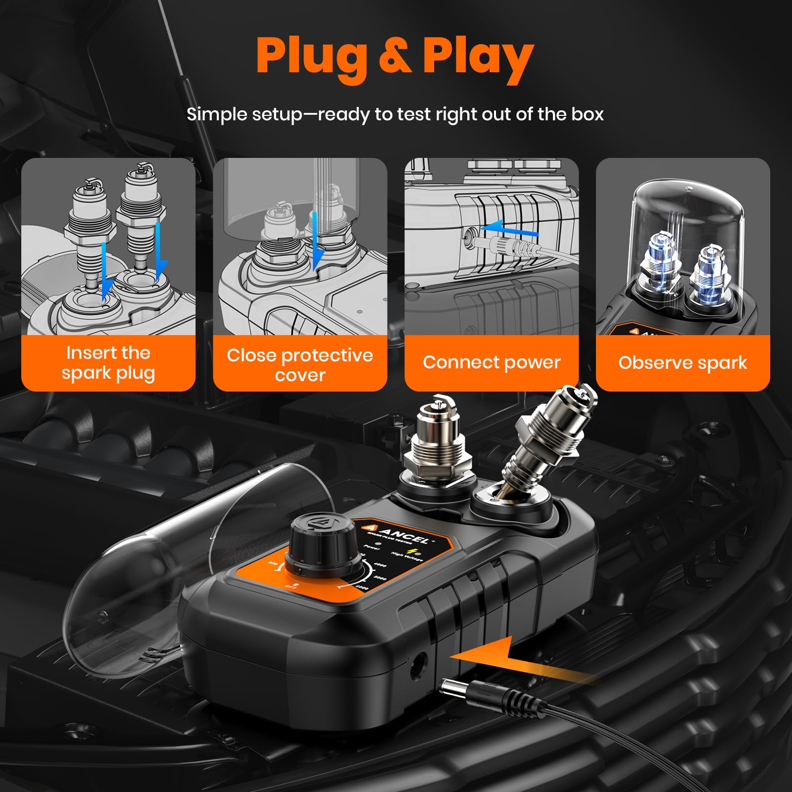ANCEL SP21 portable diagnostic tool for on-the-go ignition testing.