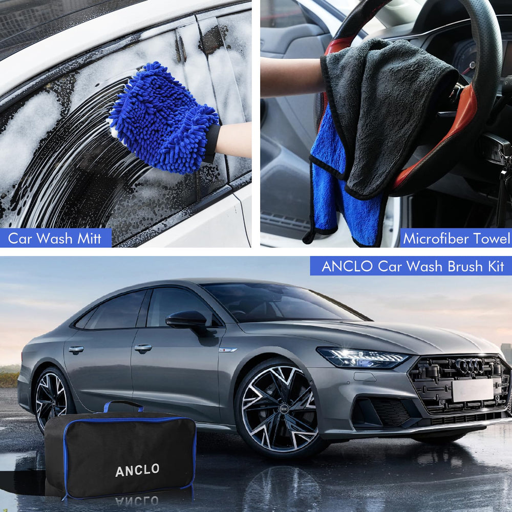 ANCLO car wash kit storage bag keeps tools organized.