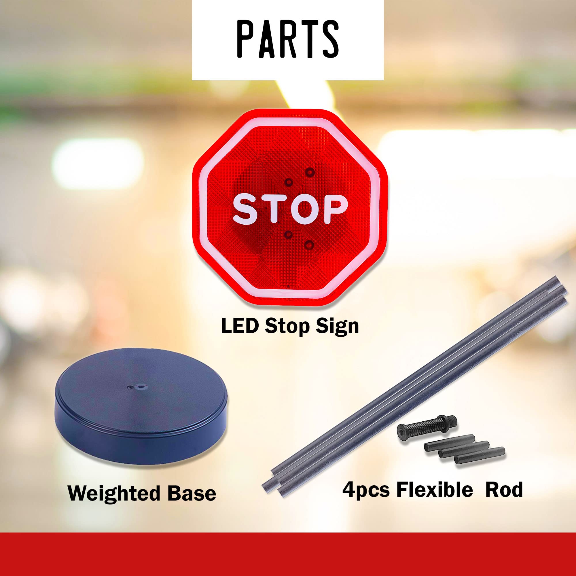 Andalus Brands adjustable-height stop sign fits most vehicle heights up to 53 inches.