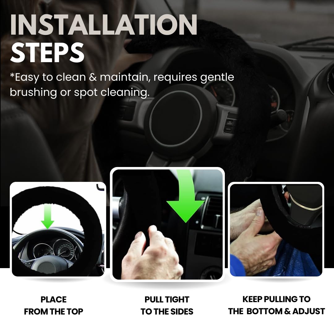 Andalus Brands cute plush fur steering wheel cover adds playful flair and warmth