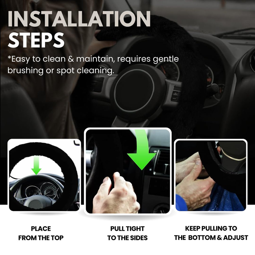 Andalus Brands cute plush fur steering wheel cover adds playful flair and warmth