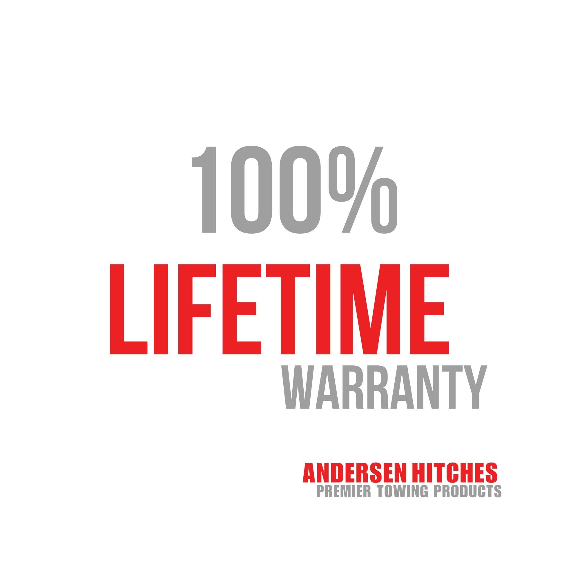 Andersen Hitches 3604-2 lifetime warranty icon signals lasting support.