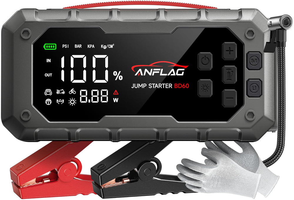ANFLAG 10-in-1 jump starter front view for on-the-go battery boosts.