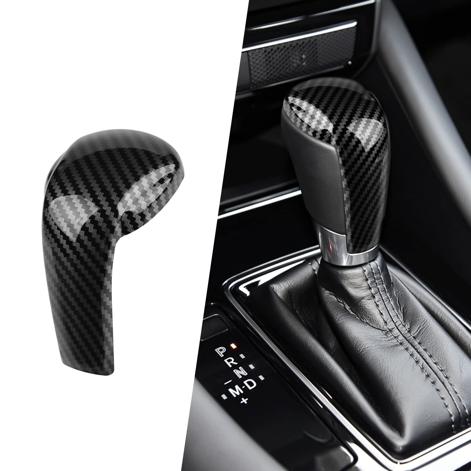 ANFOKAS gear shift knob cover closeup with glossy carbon fiber finish