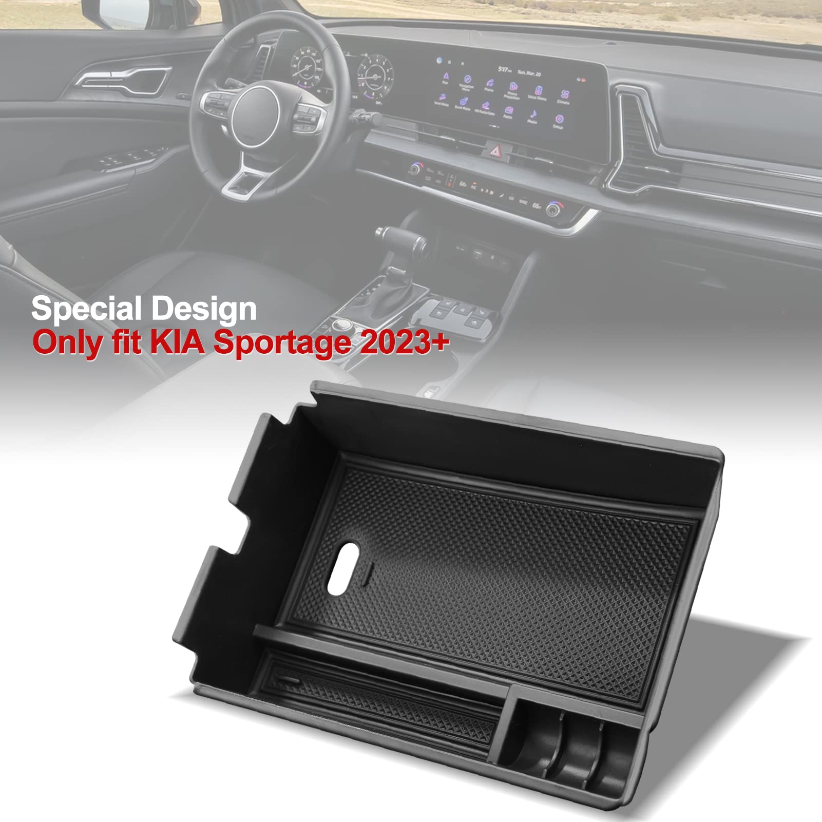ANFOKAS center console tray tailored for Kia Sportage NQ5 supports quick access to essentials.