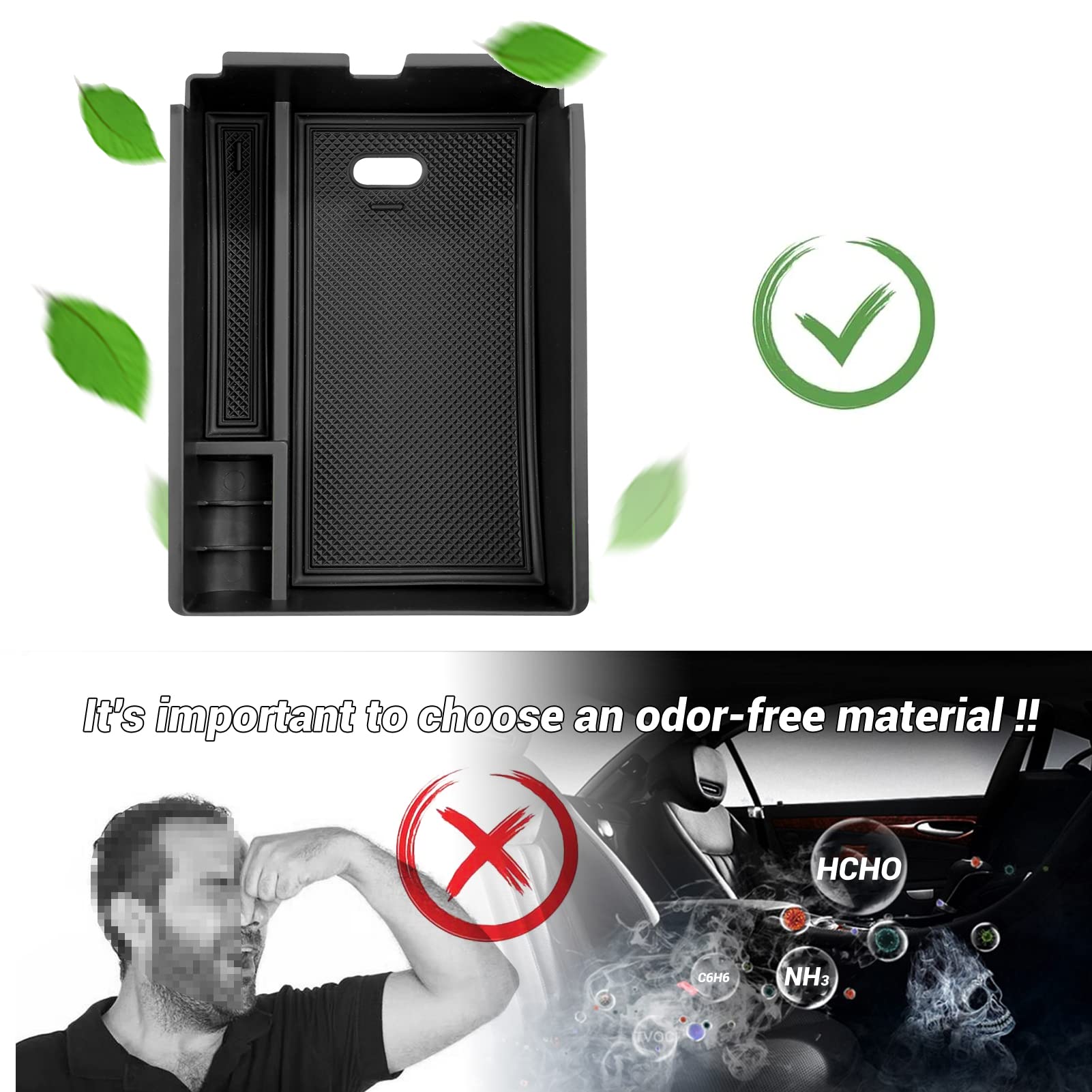 ANFOKAS complete pack includes armrest box and anti-slip mats.