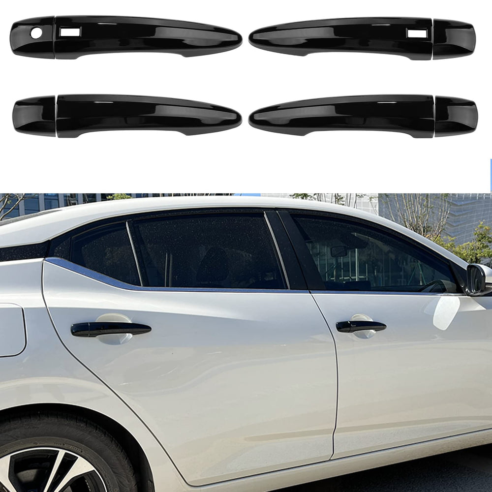 ANFOKAS glossy black exterior door handle covers on a Nissan Sentra for a sharper look