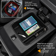 ANFOKAS Outlander armrest storage tray keeps small items organized while driving.