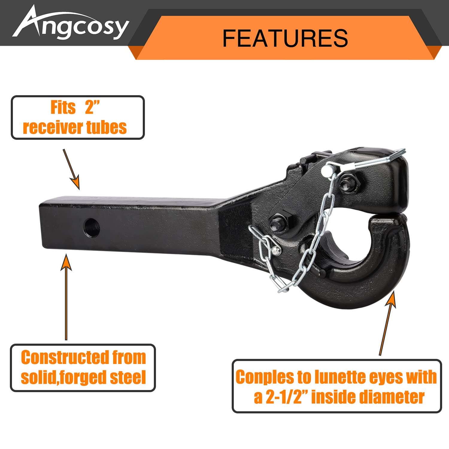 ANGCOSY 12-inch center-to-pintle spacing enables balanced trailer alignment.