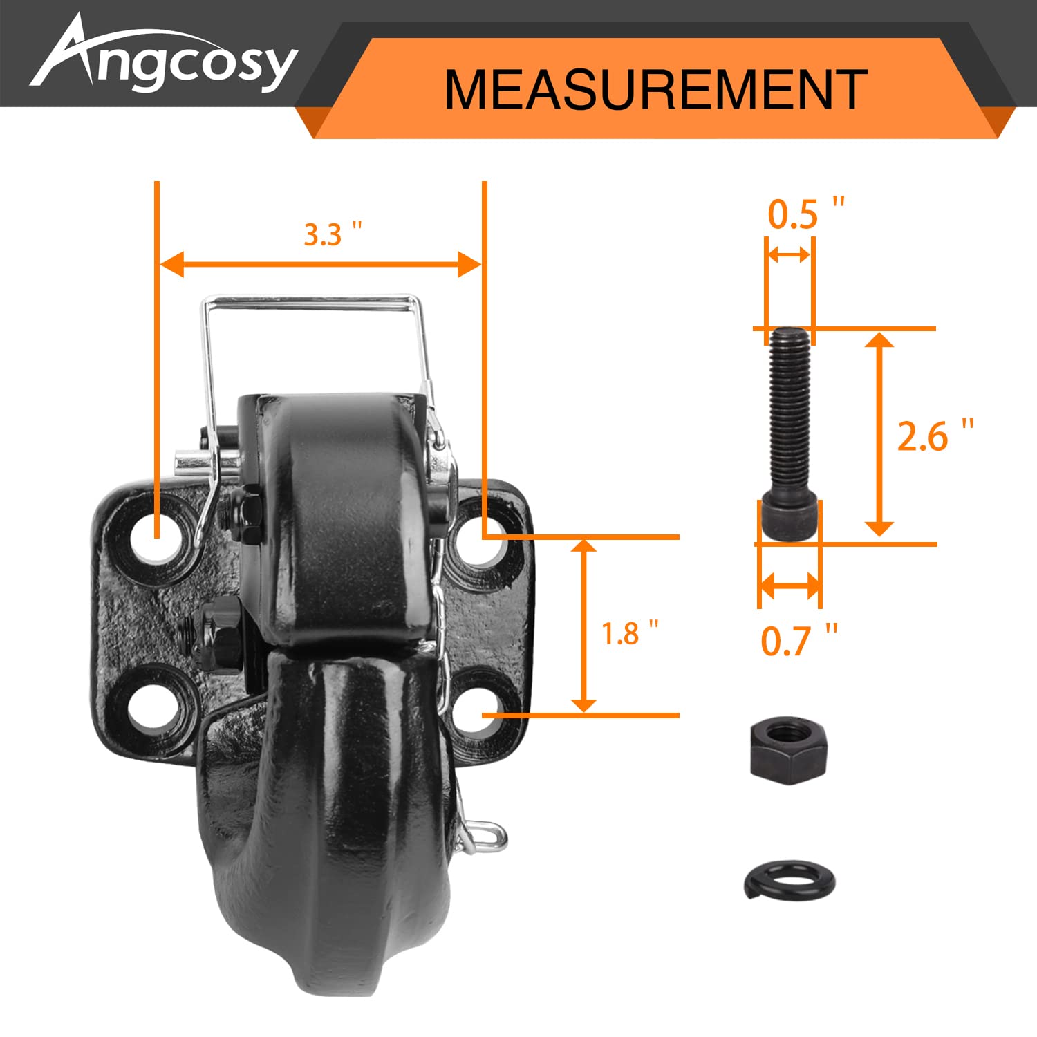 ANGCOSY 2-1/2-inch lunette ring compatibility for secure trailer connections.