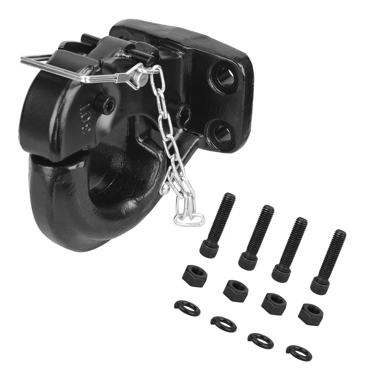 ANGCOSY 30-ton pintle hook with front view highlights rugged construction.
