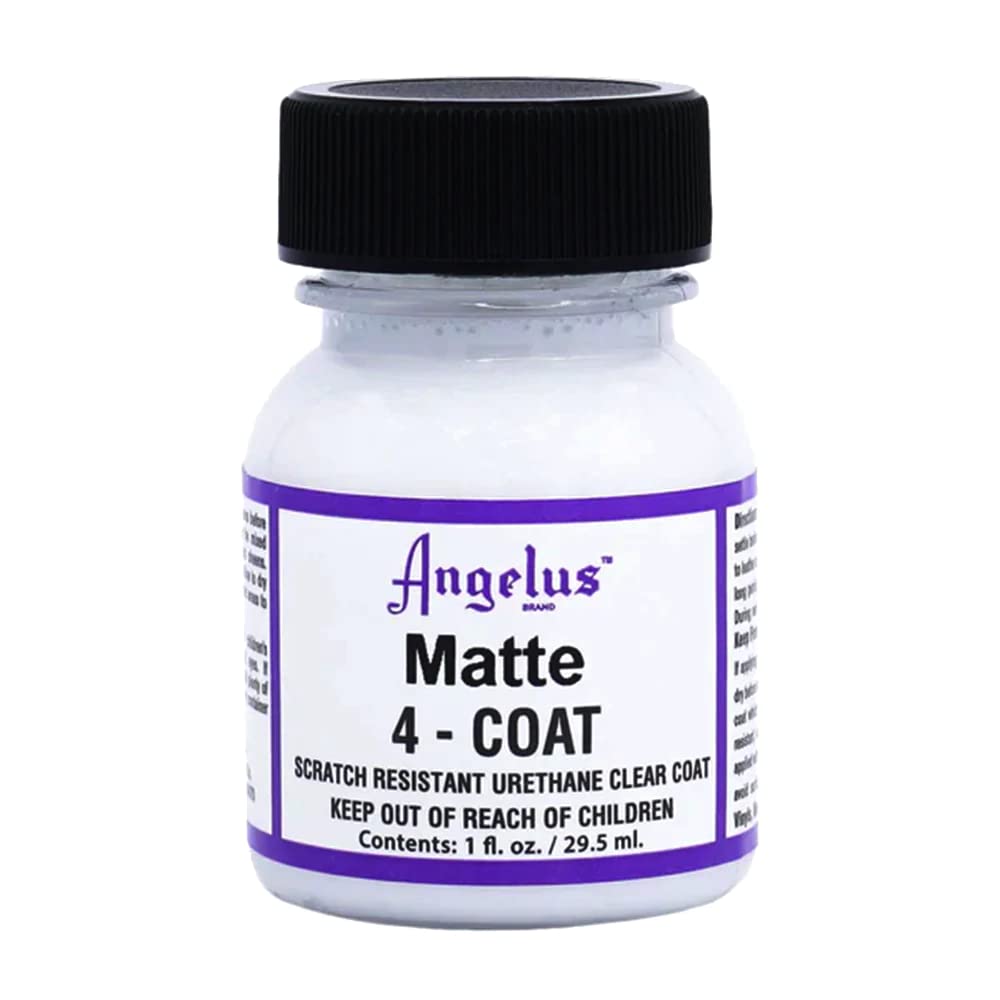 Angelus 4-Coat Finisher 1oz bottle in matte finish for scratch resistance and durability.