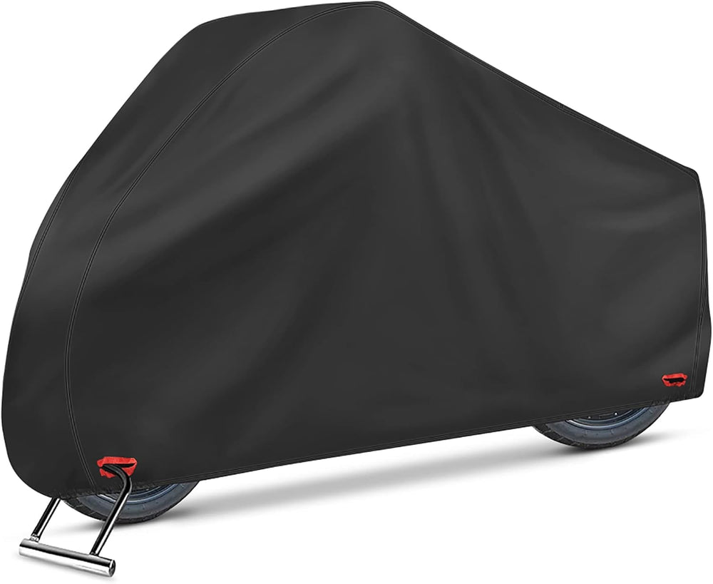 AngLink waterproof motorcycle cover protecting bikes from rain during outdoor parking.
