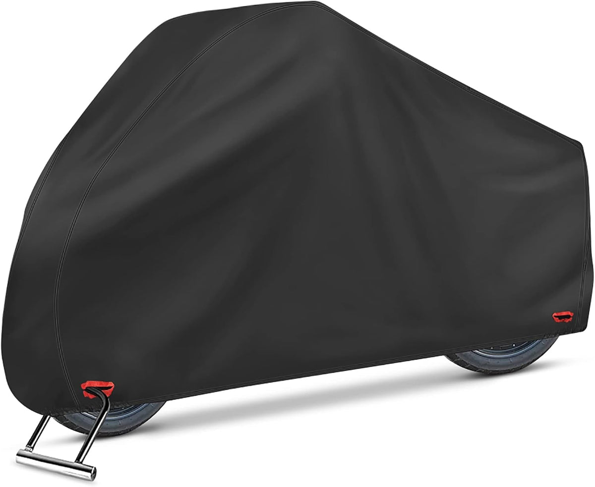 AngLink waterproof motorcycle cover protecting bikes from rain during outdoor parking.