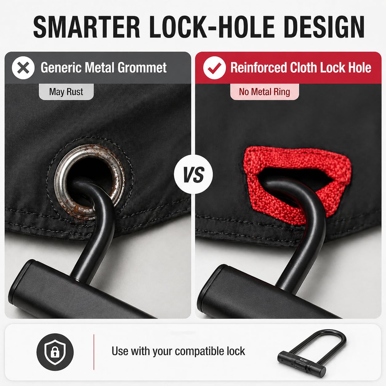 AngLink windproof buckle and elastic hem keep the cover in place against wind.