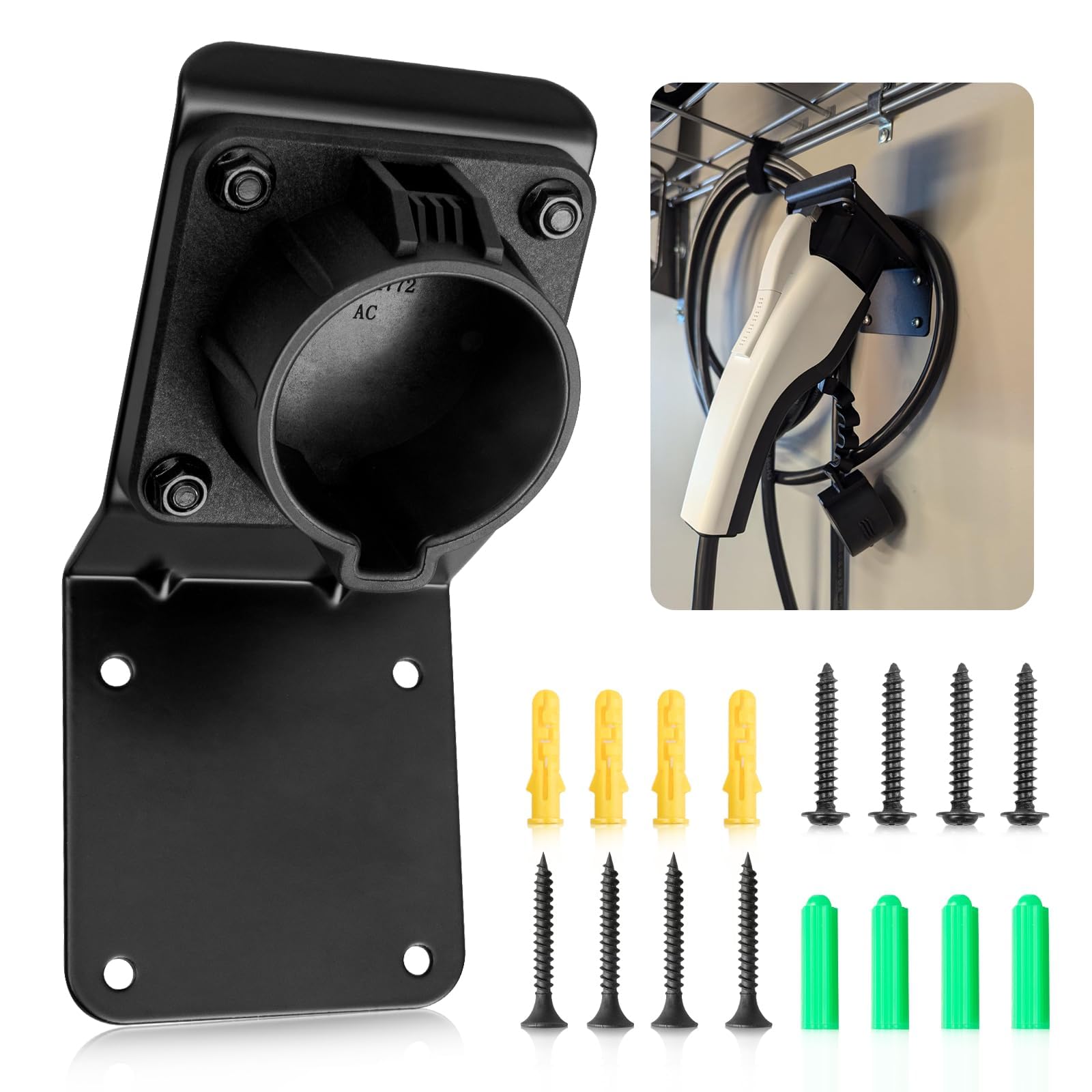 Anina EV Charger Holder wall-mount keeps the J1772 connector neatly stored.