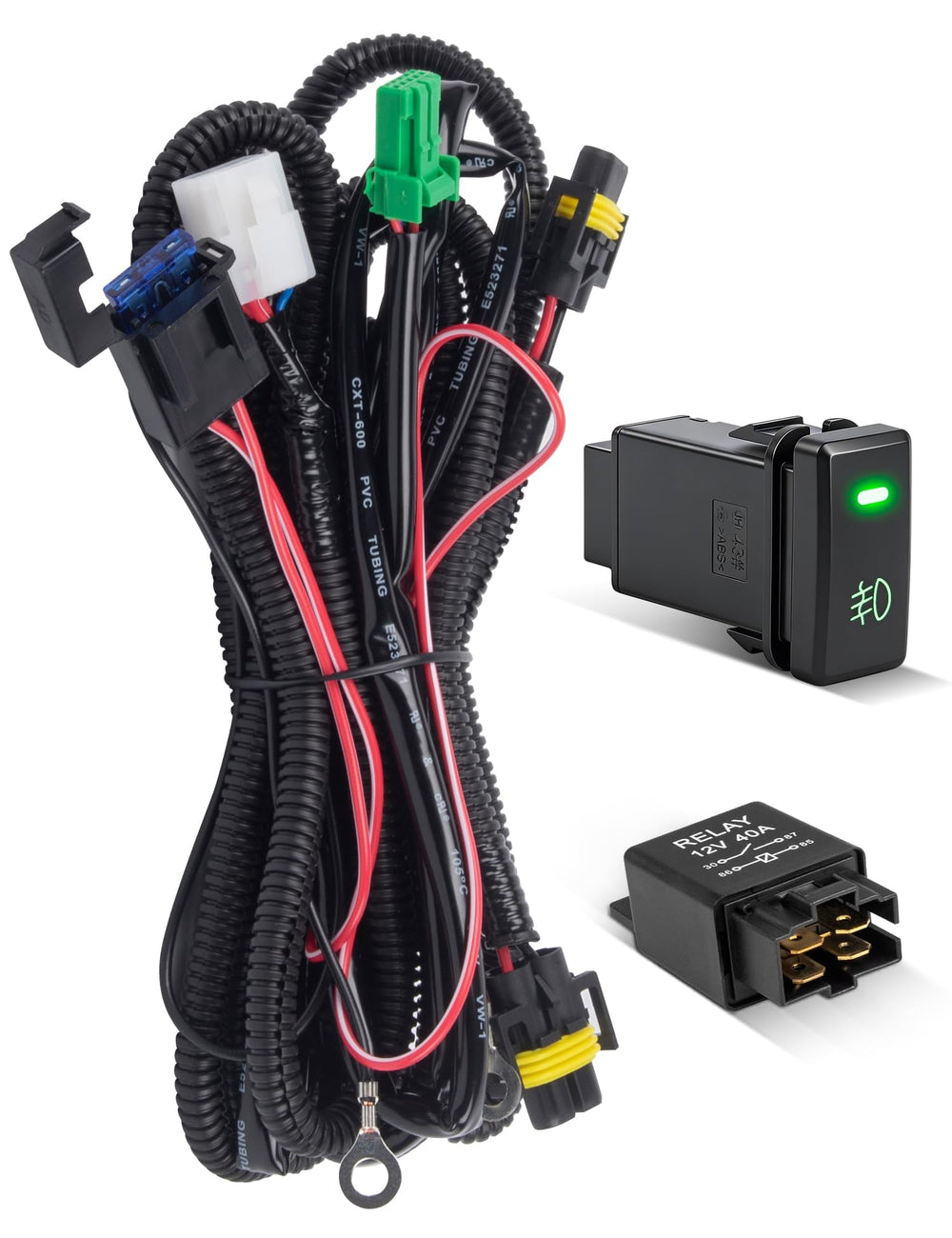 Anina fog-light harness kit top view for easy DIY installation