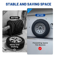 Anina aluminum wall-mount bracket provides durable tire support.