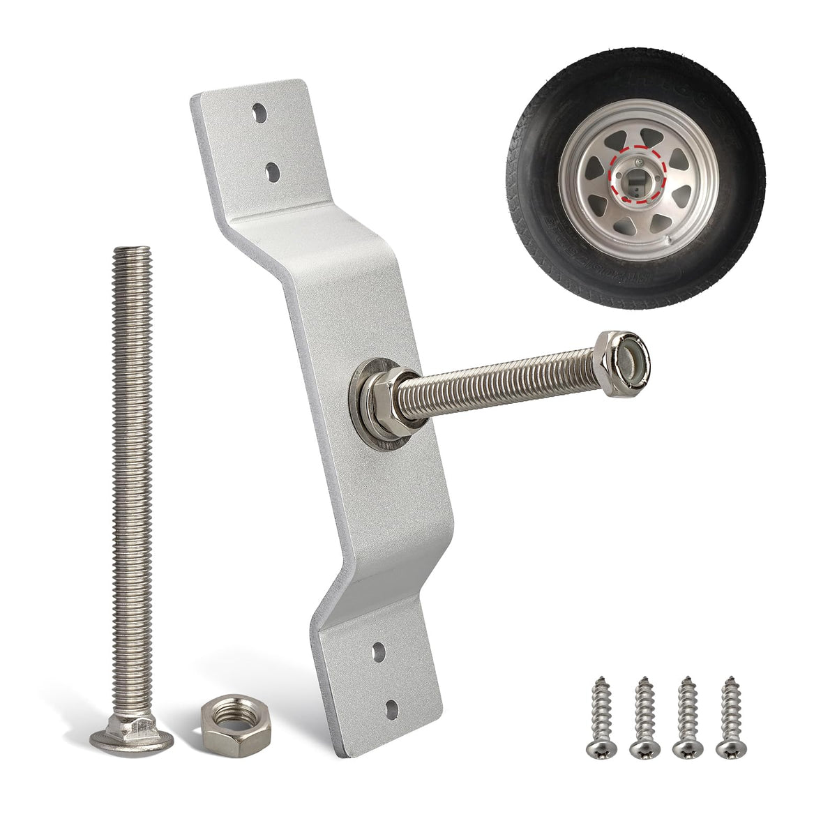 Anina spare tire carrier on enclosed trailer wall provides secure mounting.