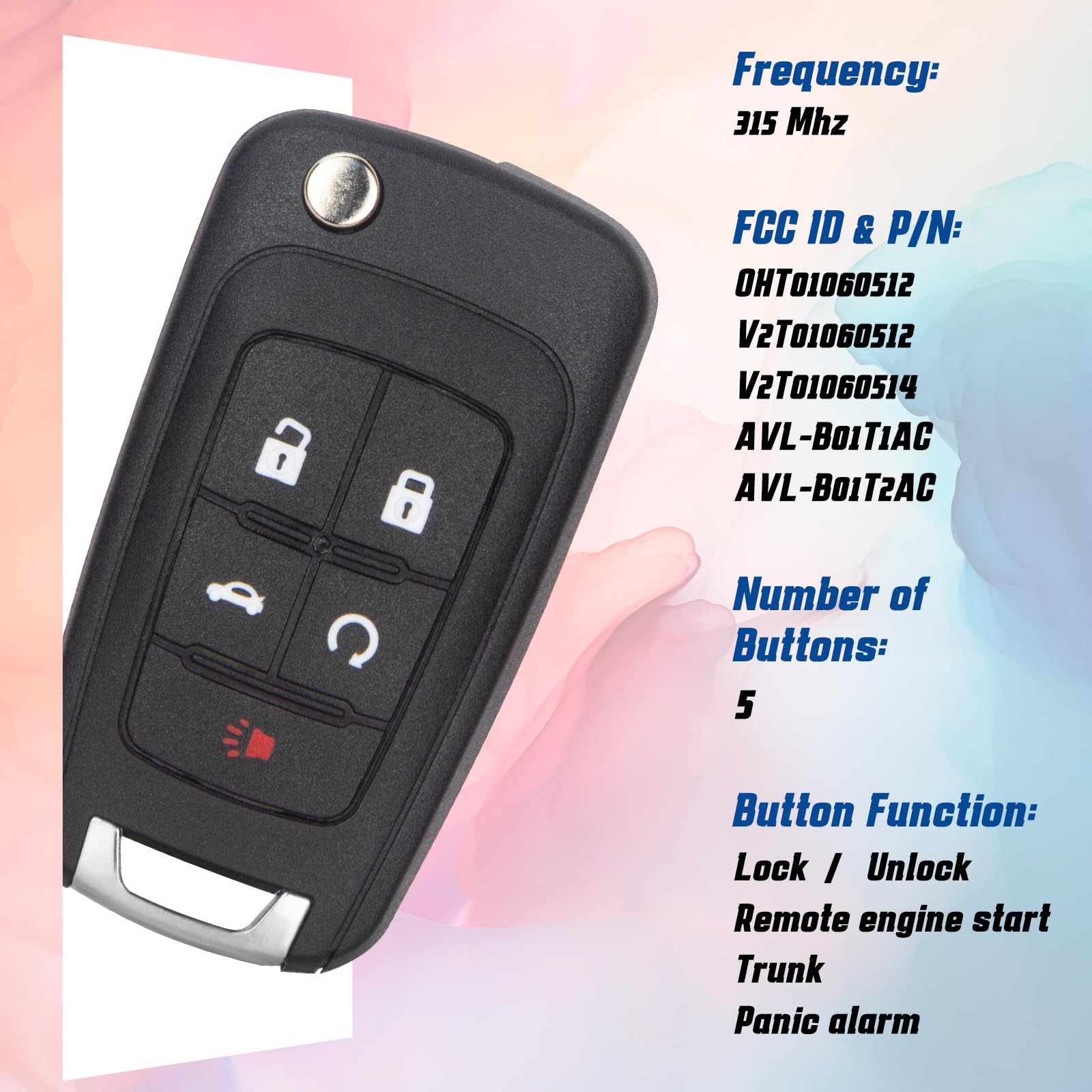 Aniterbo GMC Terrain 5-button keyfob replaces worn remotes smoothly.