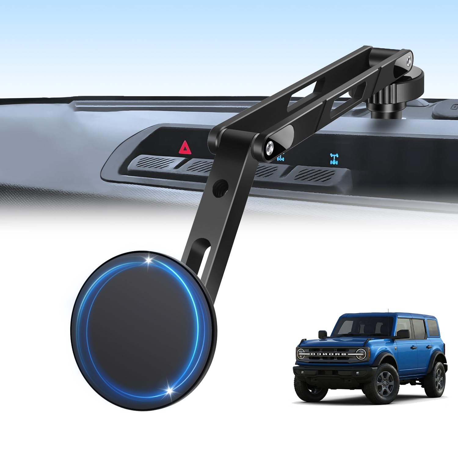 ANKEWAY Bronco mount extended view demonstrates unobstructed navigation for Ford Bronco
