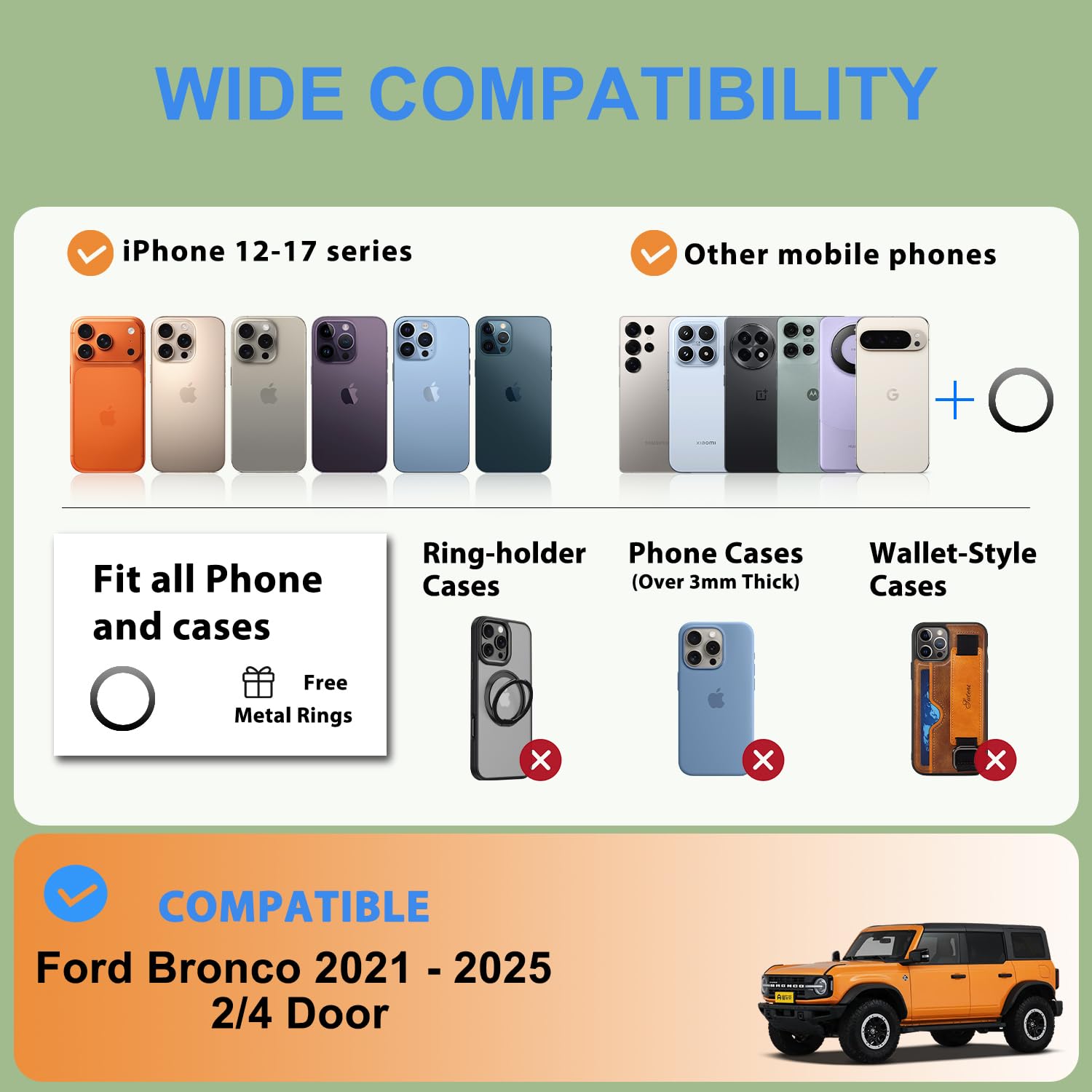 ANKEWAY universal compatibility fits most smartphones with or without cases
