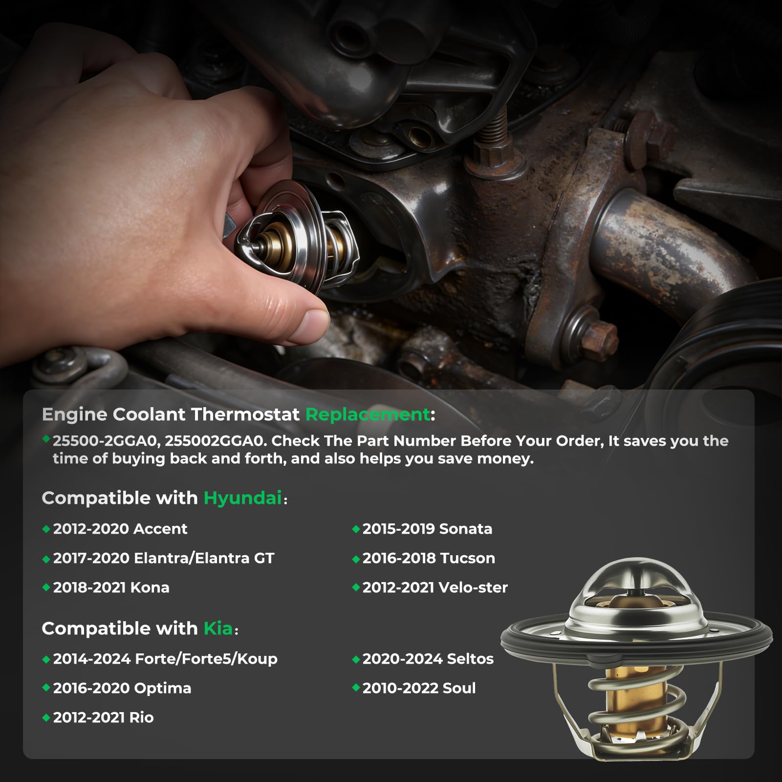 Anleecap thermostat packaging showing Nissan compatibility and part numbers.