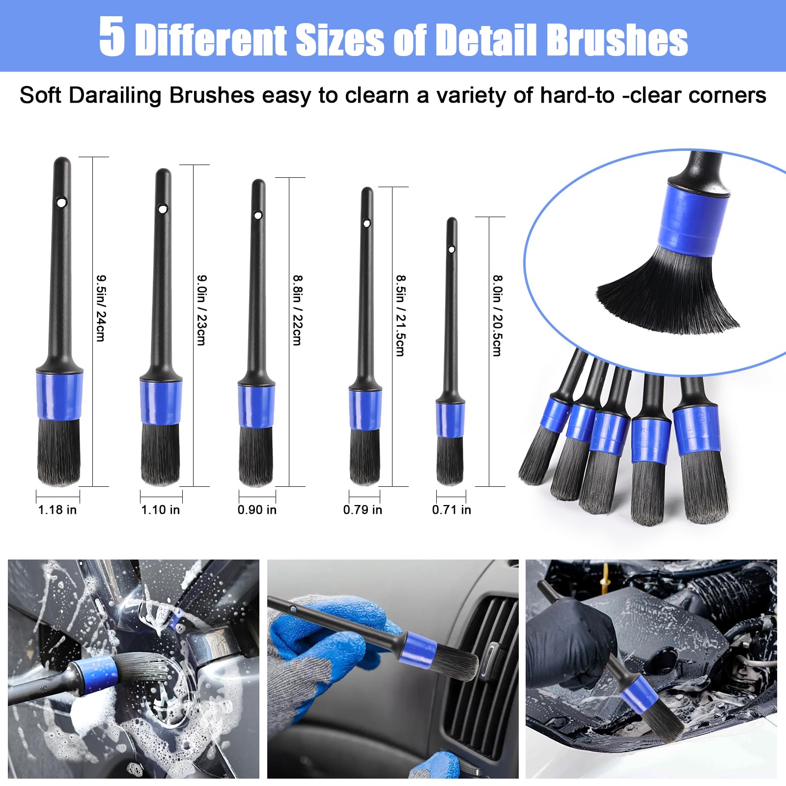 anngrowy 5-piece detail brush set for precision cleaning vents and crevices.