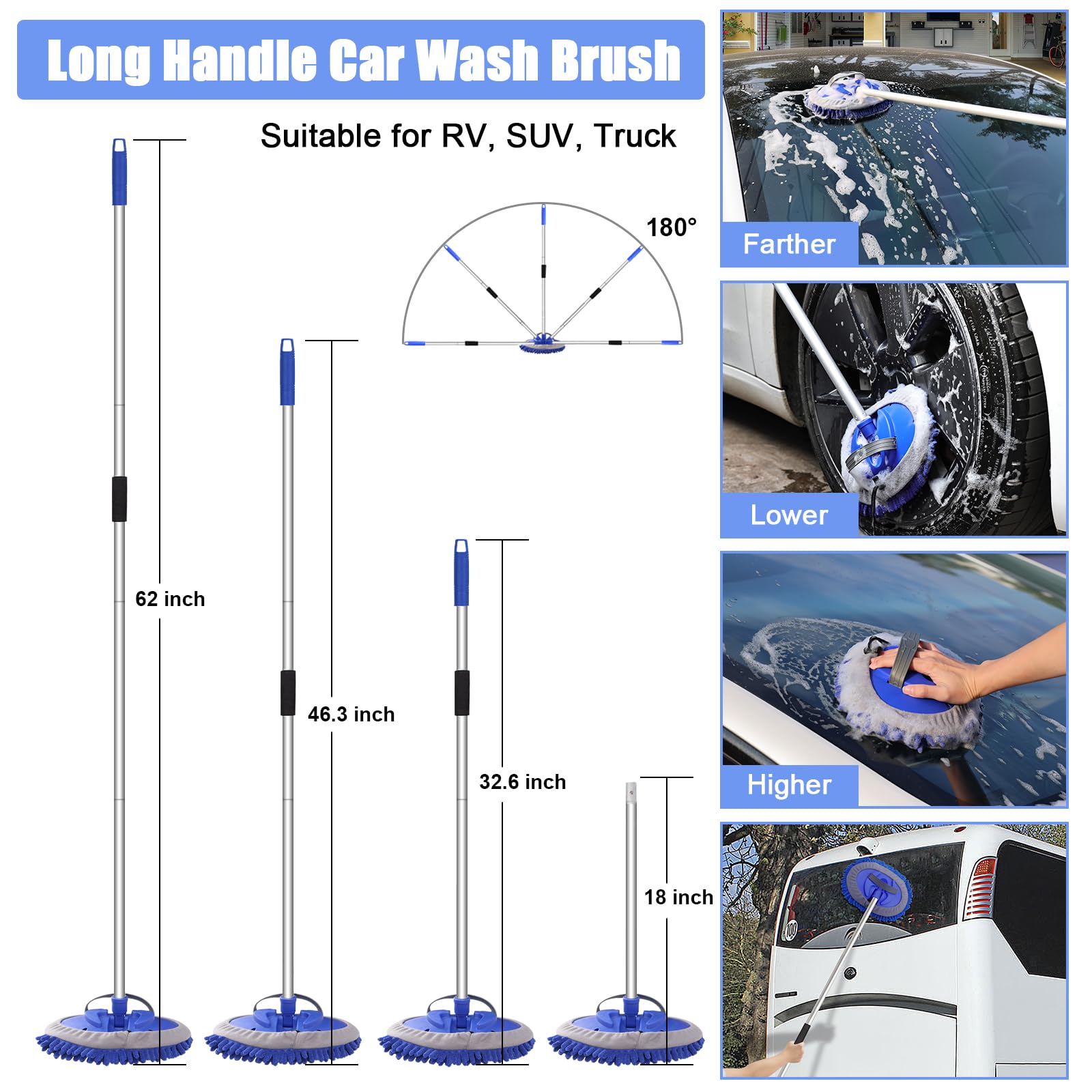 anngrowy long-handle car wash mop assembly for stable reach and versatile cleaning.