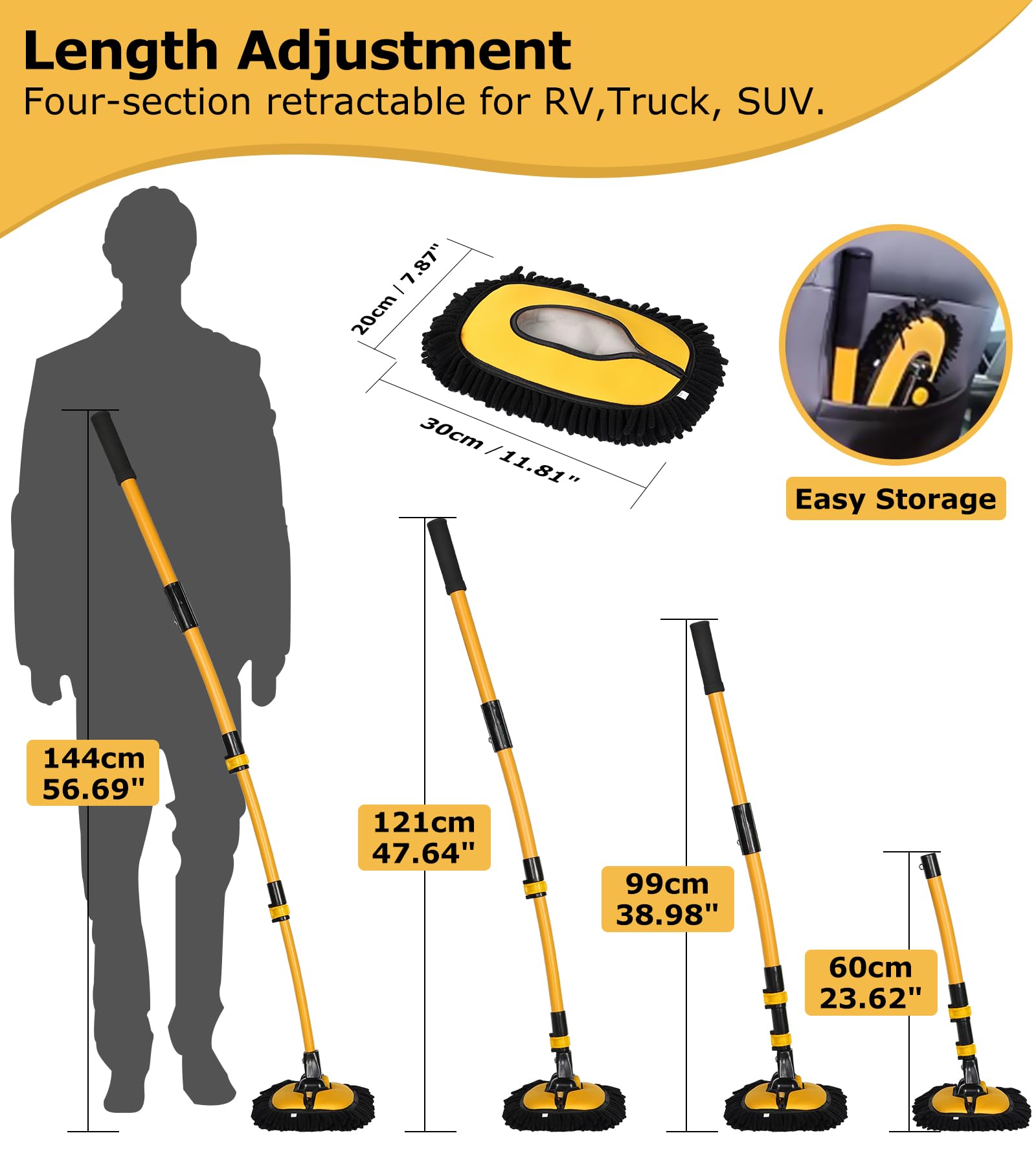 anngrowy telescopic long-handle extension offers versatile lengths for different cleaning heights.