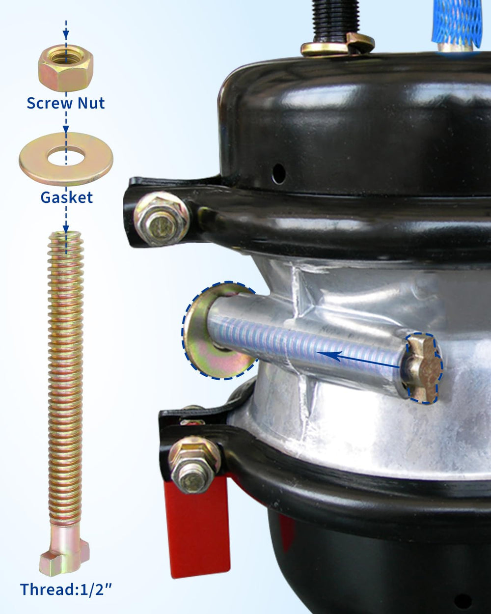 ANODZU galvanized finish protects brake bolts in harsh highway conditions.