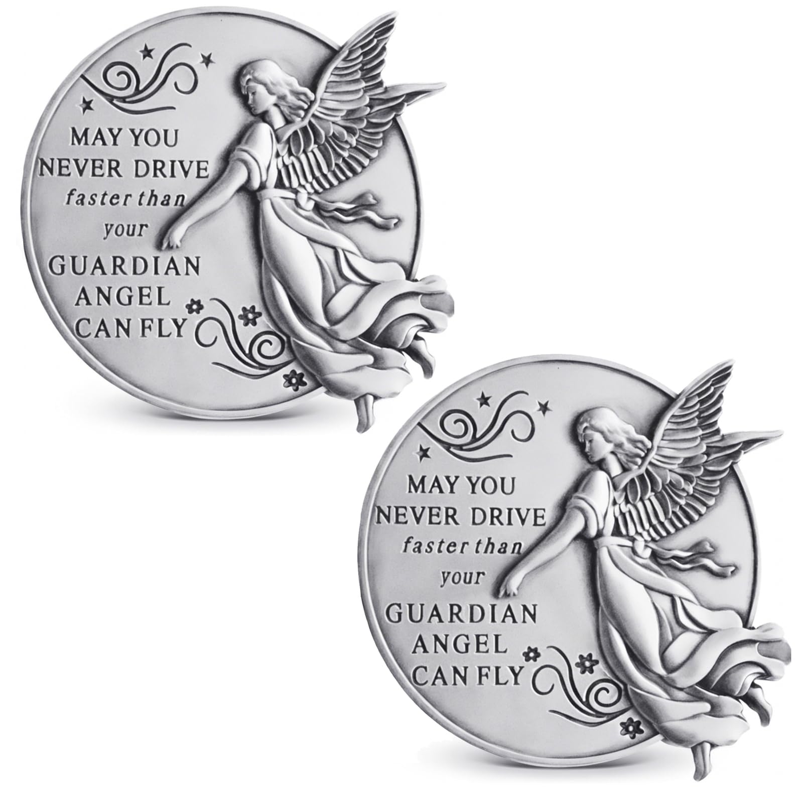ANOWVI Guardian Angel visor clip showing engraving for a safe driving reminder.