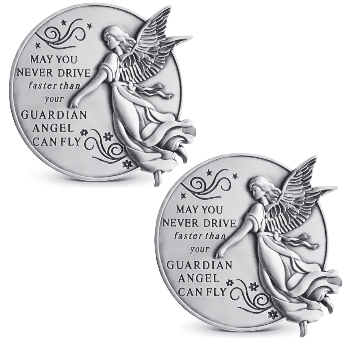 ANOWVI Guardian Angel visor clip showing engraving for a safe driving reminder.