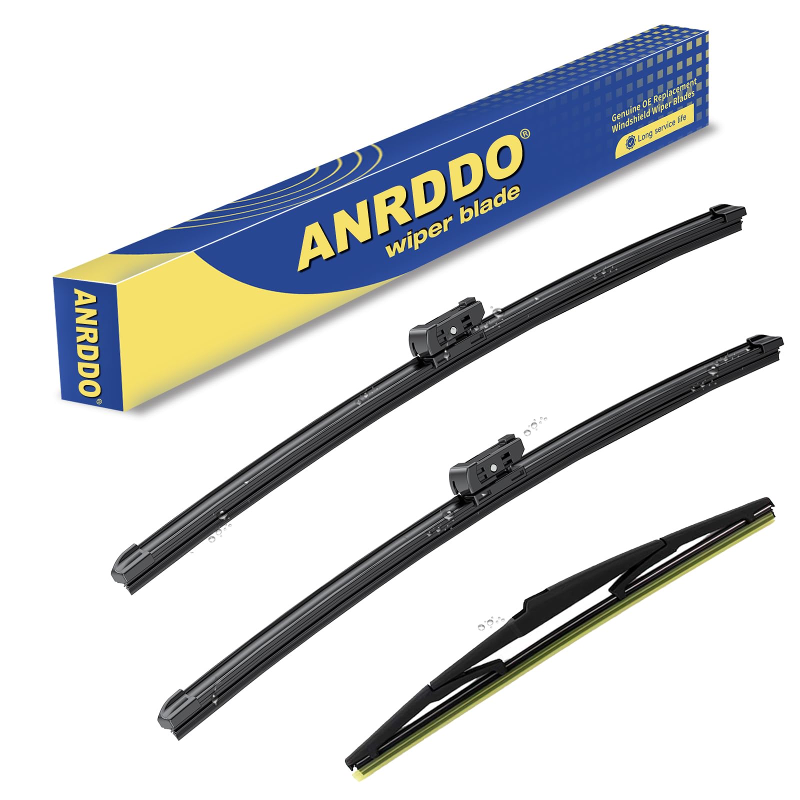 ANRDDO Mazda wiper blades 24-18-12 set, closeup showing secure top-lock fit for rain