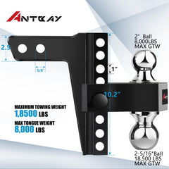 ANTbay 8-inch drop/rise hitch demonstrated for level towing on uneven terrain.