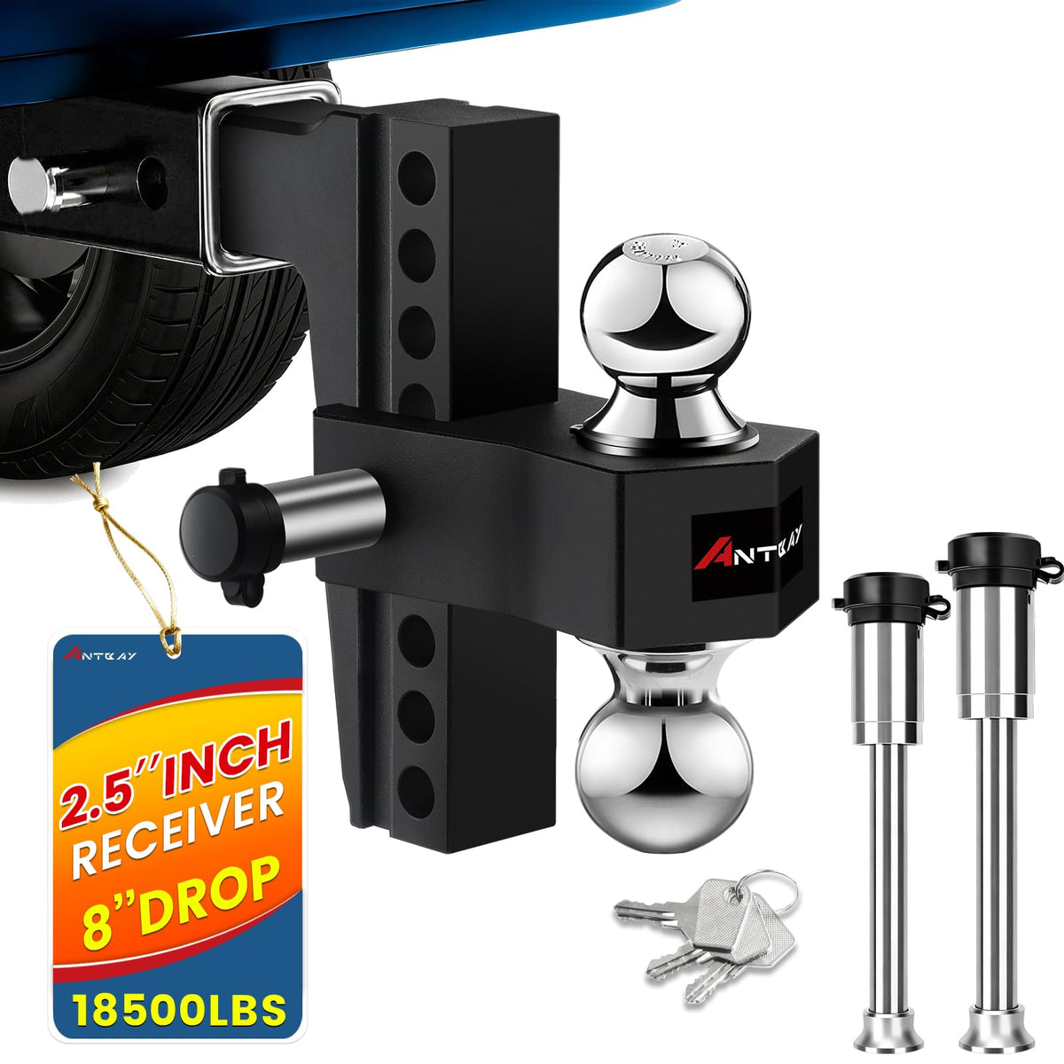 ANTbay adjustable trailer hitch installed in a 2.5-inch receiver for flexible towing options.