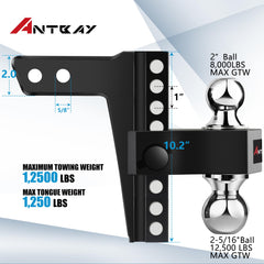 ANTbay dual ball mount shows 8-inch drop for trailer height flexibility