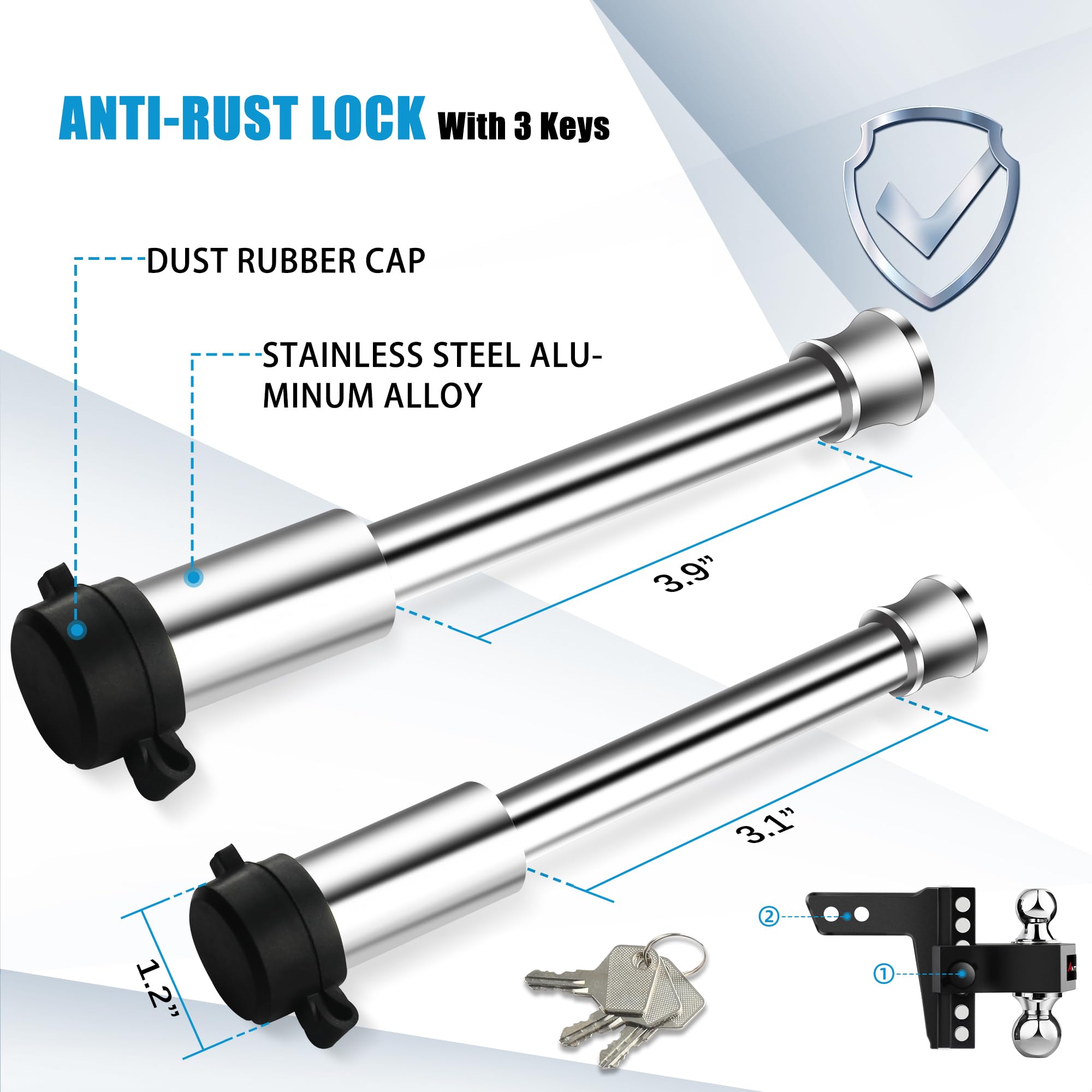 ANTbay rubber end caps protecting hitch ends from dirt and corrosion.