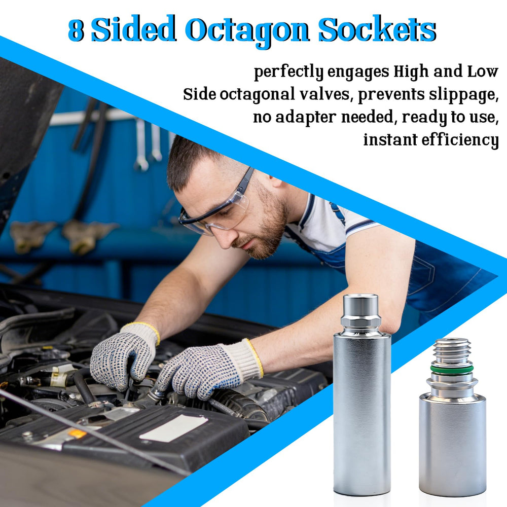 ANTDM low-side octagon socket ensuring secure engagement on A/C service valves