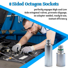 ANTDM low-side octagon socket ensuring secure engagement on A/C service valves