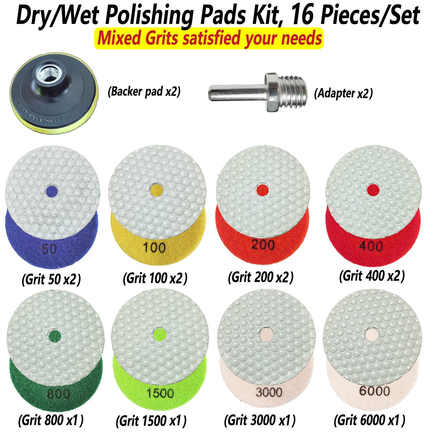 ANTENGDATOOL 16-piece kit includes 12 pads plus backers and adapters.