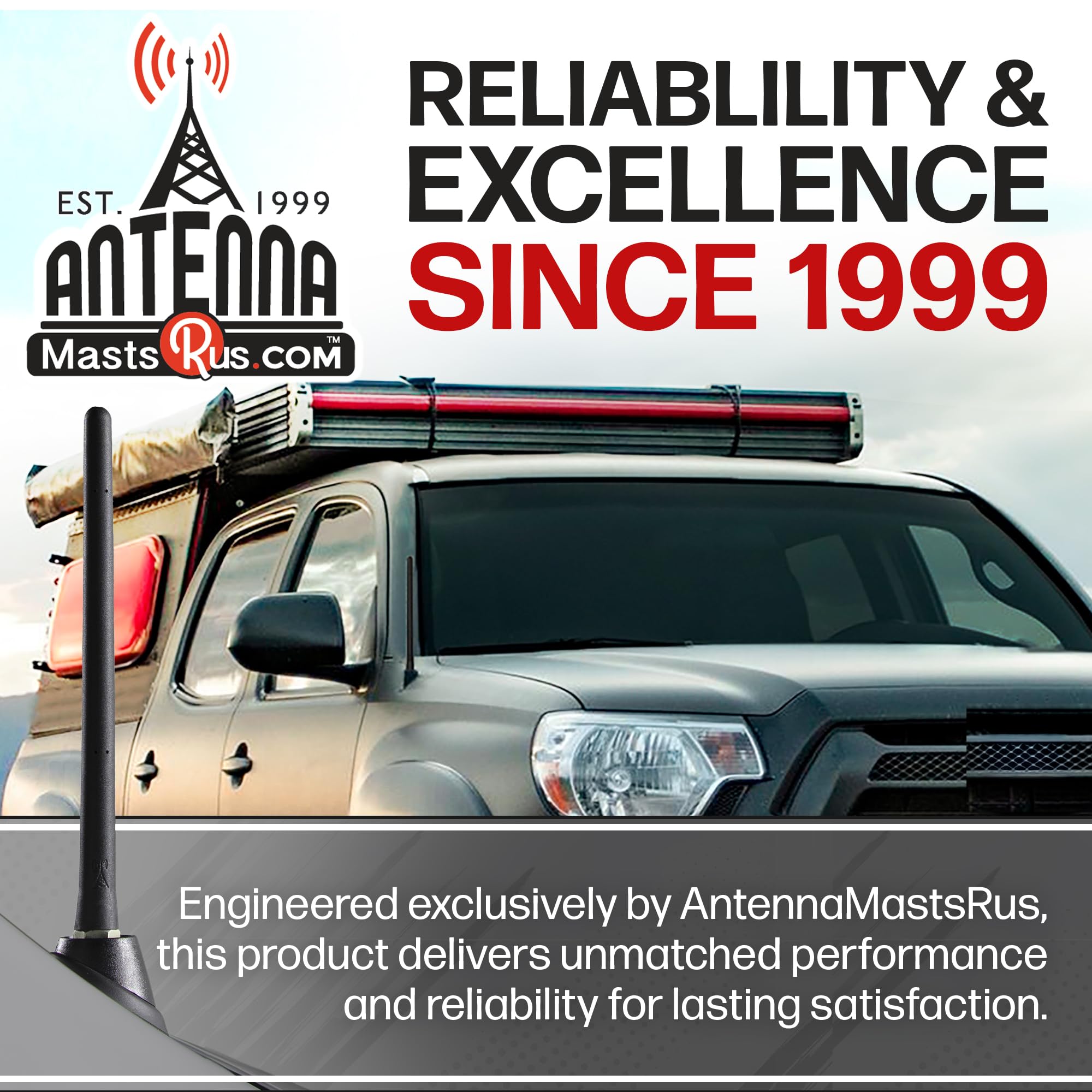 AntennaMastsRus car-wash-safe antenna, built with EPDM rubber and stainless threading, resists bending.