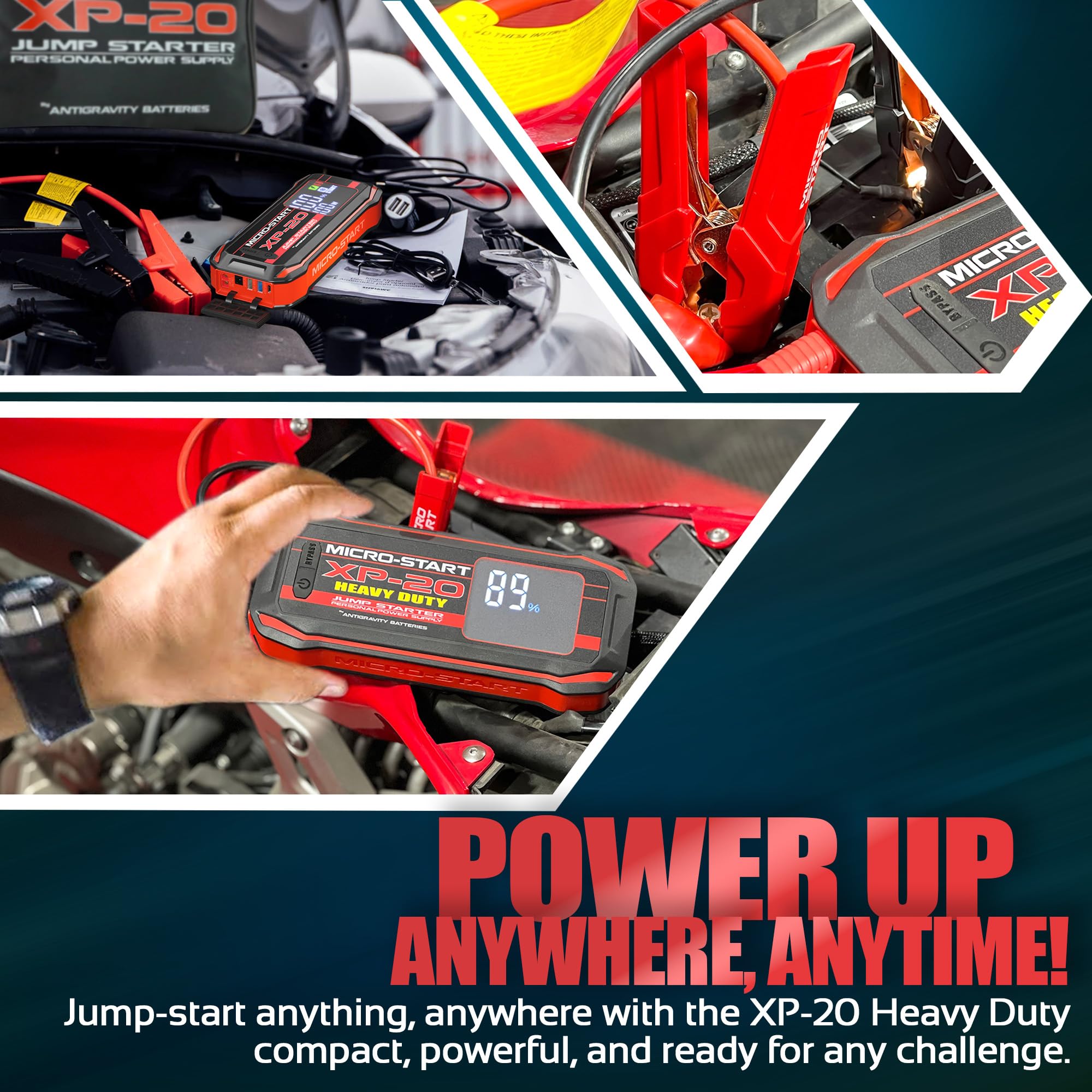 Compact Antigravity 4650A jump starter stored in car trunk
