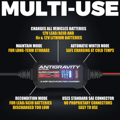 Antigravity Super-Charger recondition and winter modes help maintain battery health.